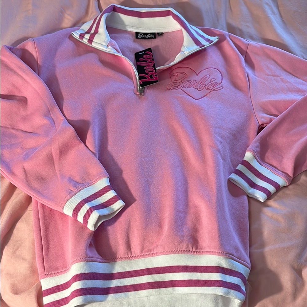 Barbie Pink Quarter-Zip Pullover with Stripes